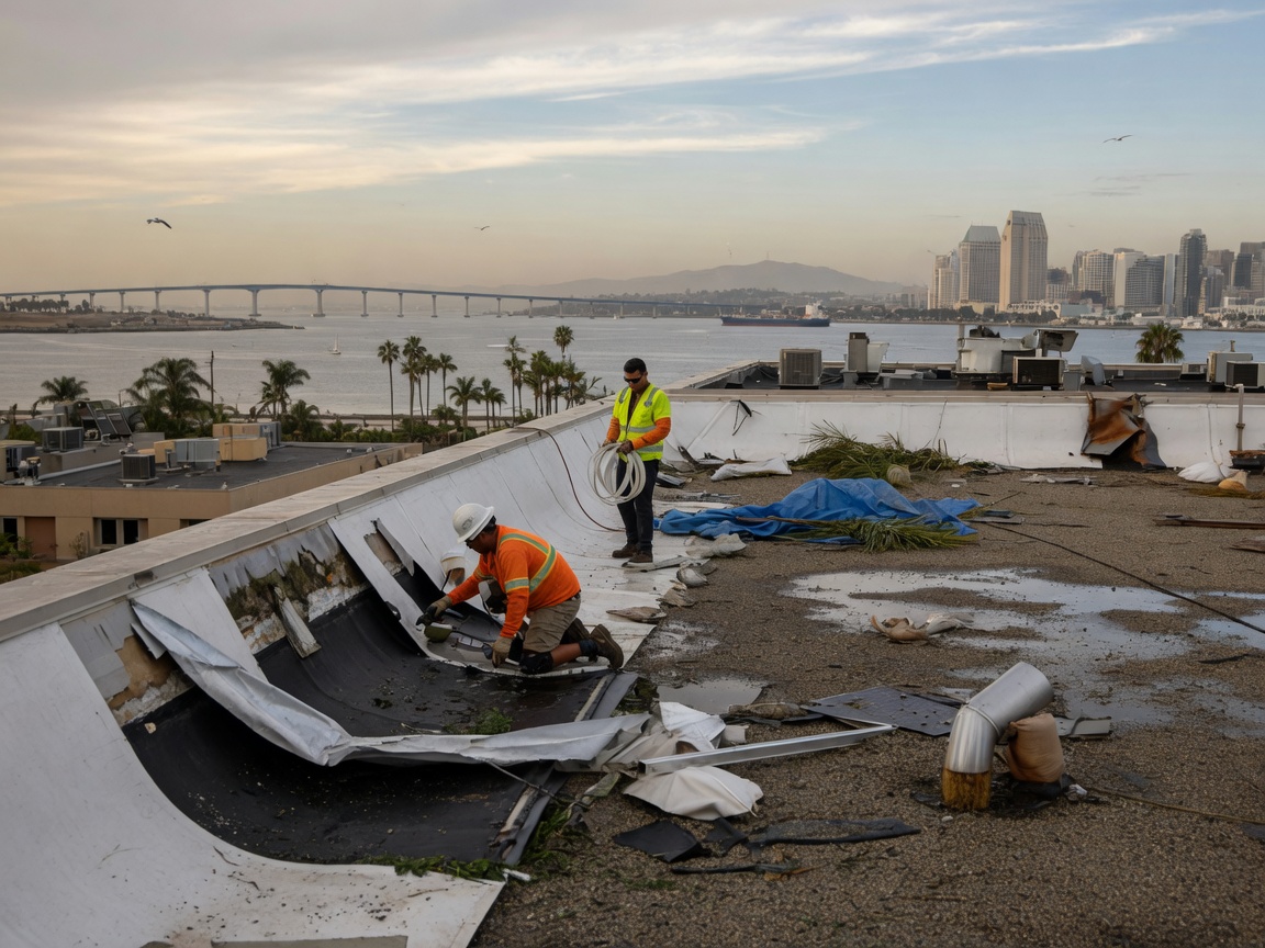 Repairing Storm Damage On Flat Roofs Near San Diego Bay
